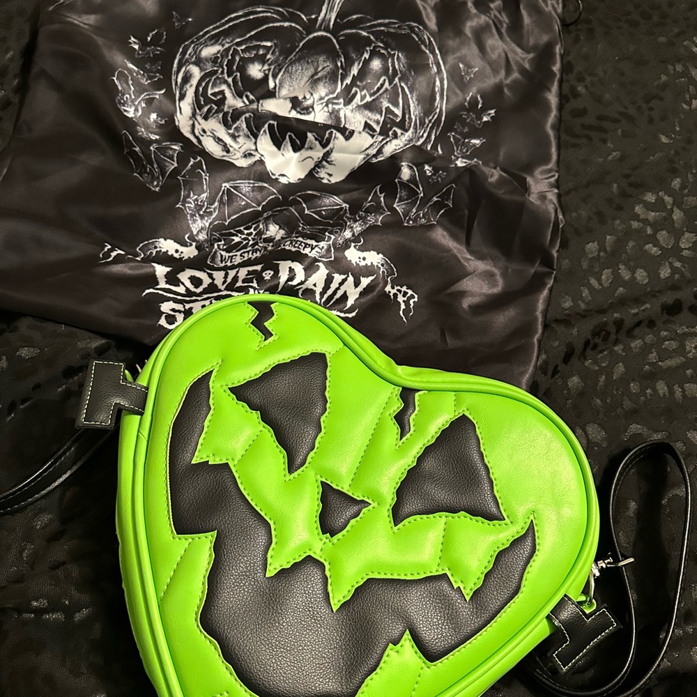 Edgy Green and Black Heart Crossbody Bag